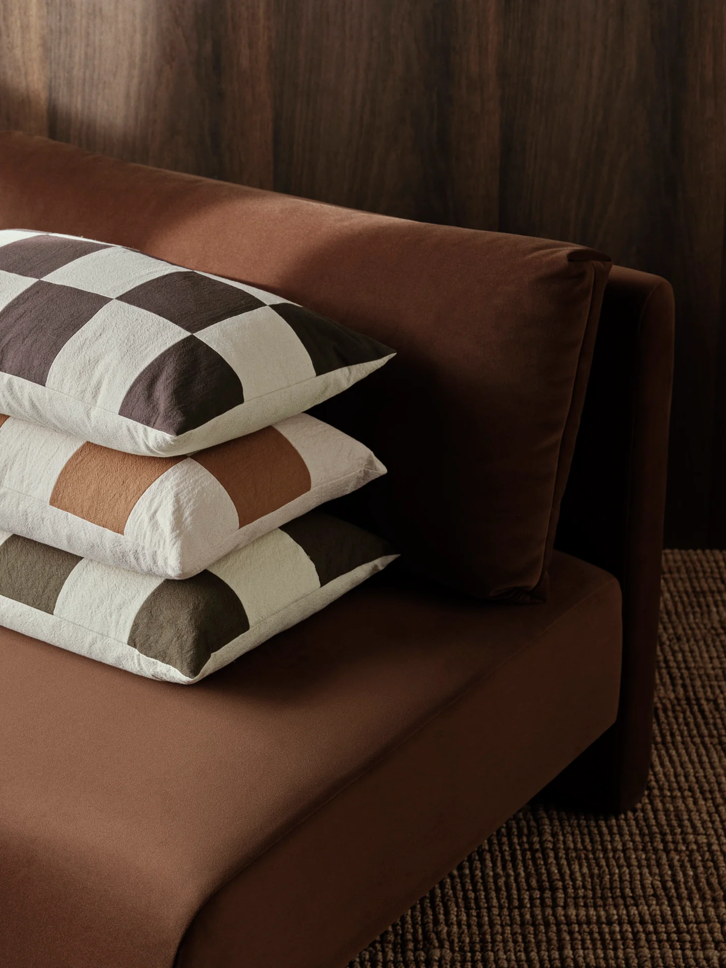 Fold Patchwork Cushion - Dark Olive/Undyed - Image 3