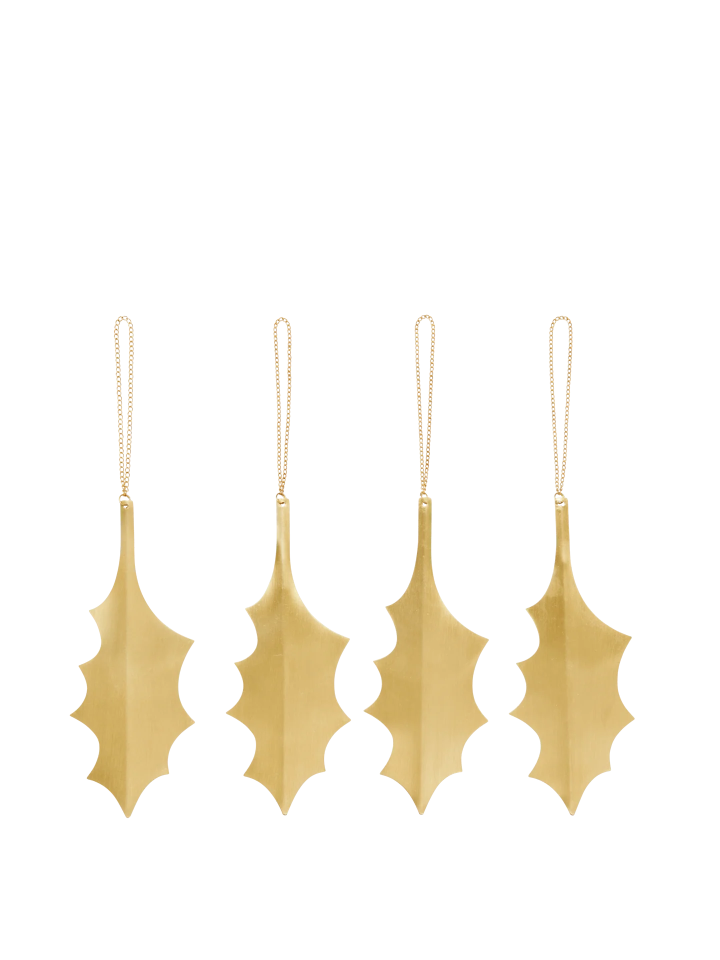 Holly Leaf Ornaments - Set of 4 - Brass