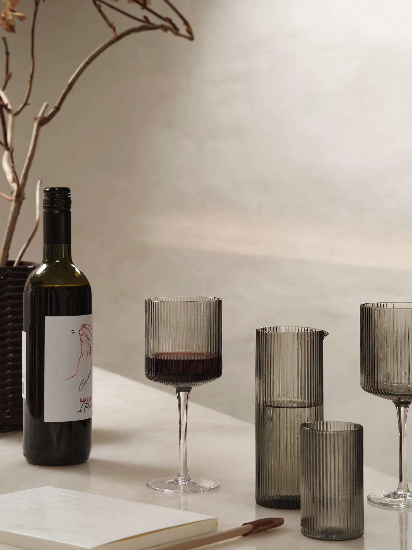 Ripple Red Wine Glasses - Set of 2 - Smoked Grey - Image 2