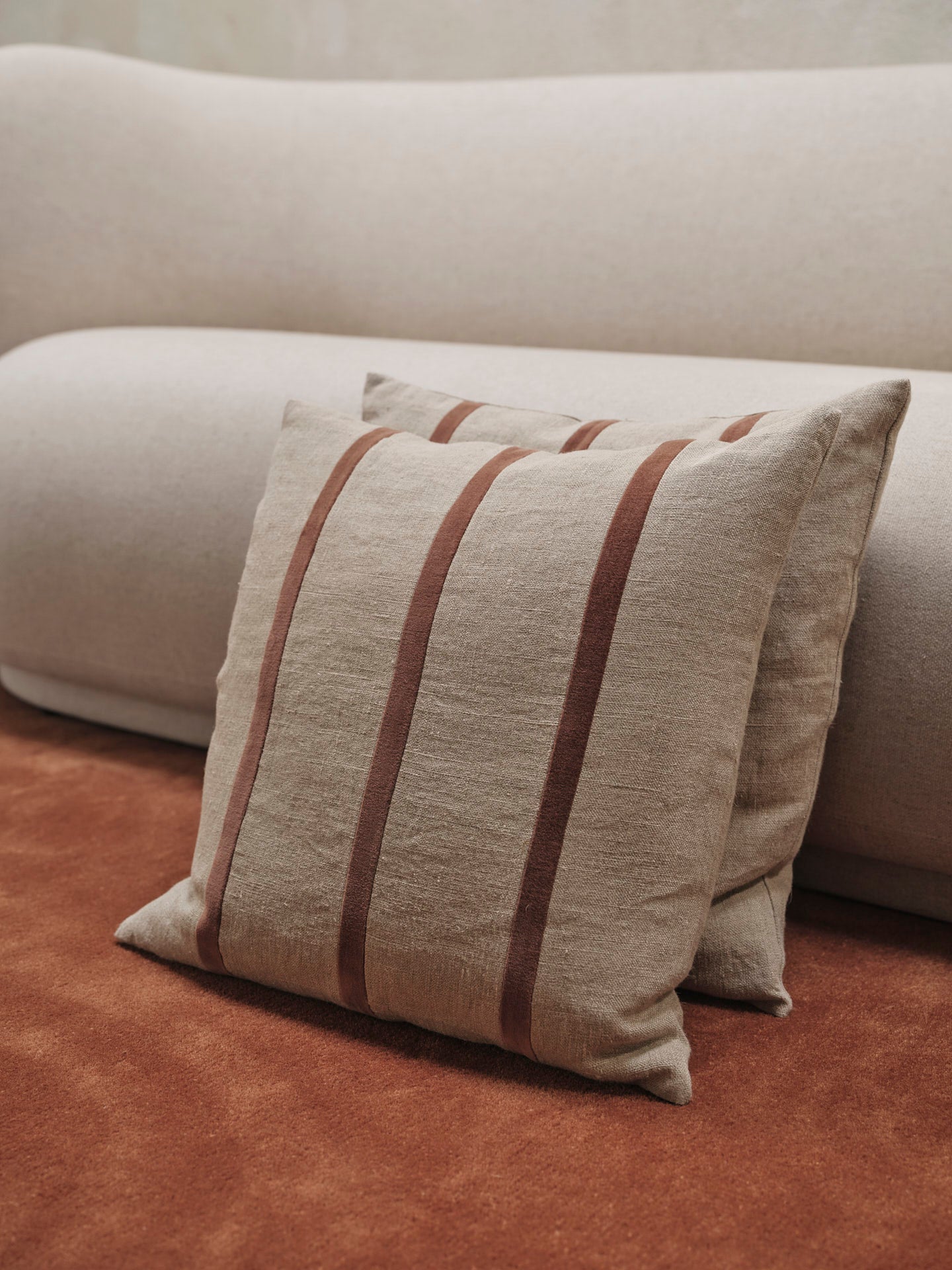 Senti Stripe Cushion - Linen/Carob Brown - Image 2